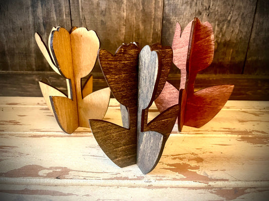 3D Tulips Wood Tabletop Decor | 3 Styles, 12 Finishes