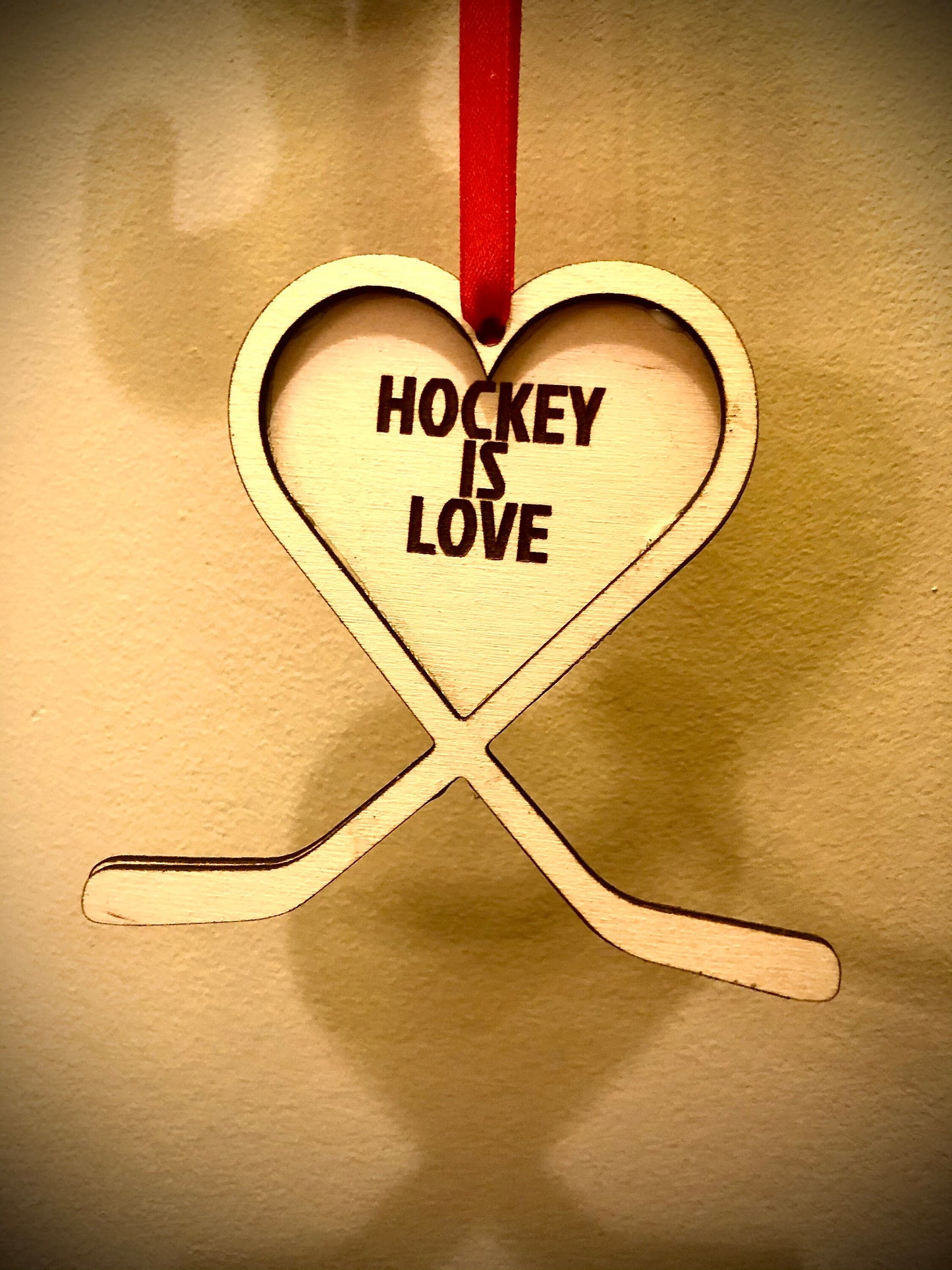 Personalized Hockey Stick Heart Wood Ornament | Engraved | Valentine's Gift