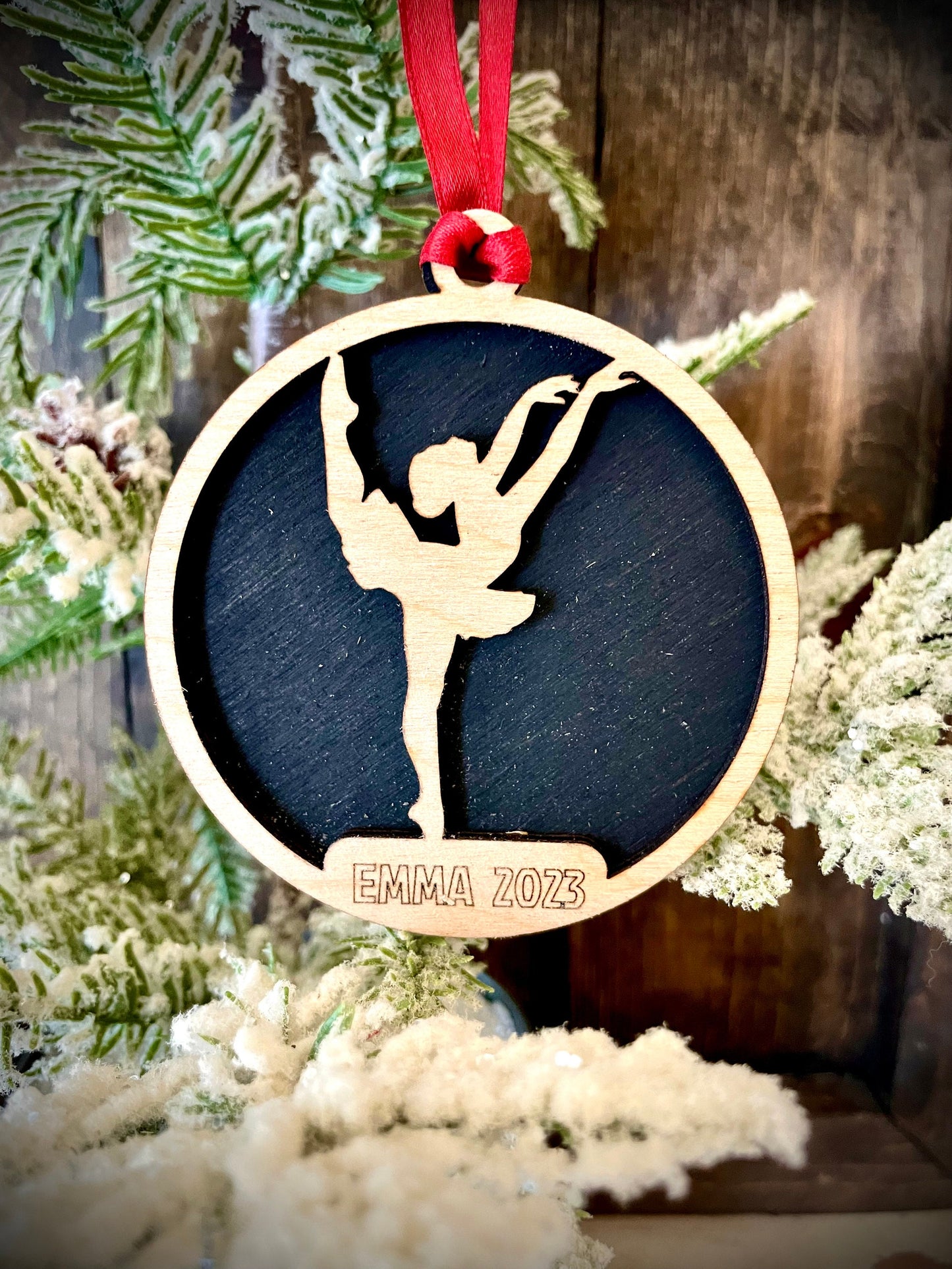 Ballet Dancer Personalized 2-Layer Wood Christmas Ornament & Gift Tag | Multiple Finishes | Dance Gift (#4)