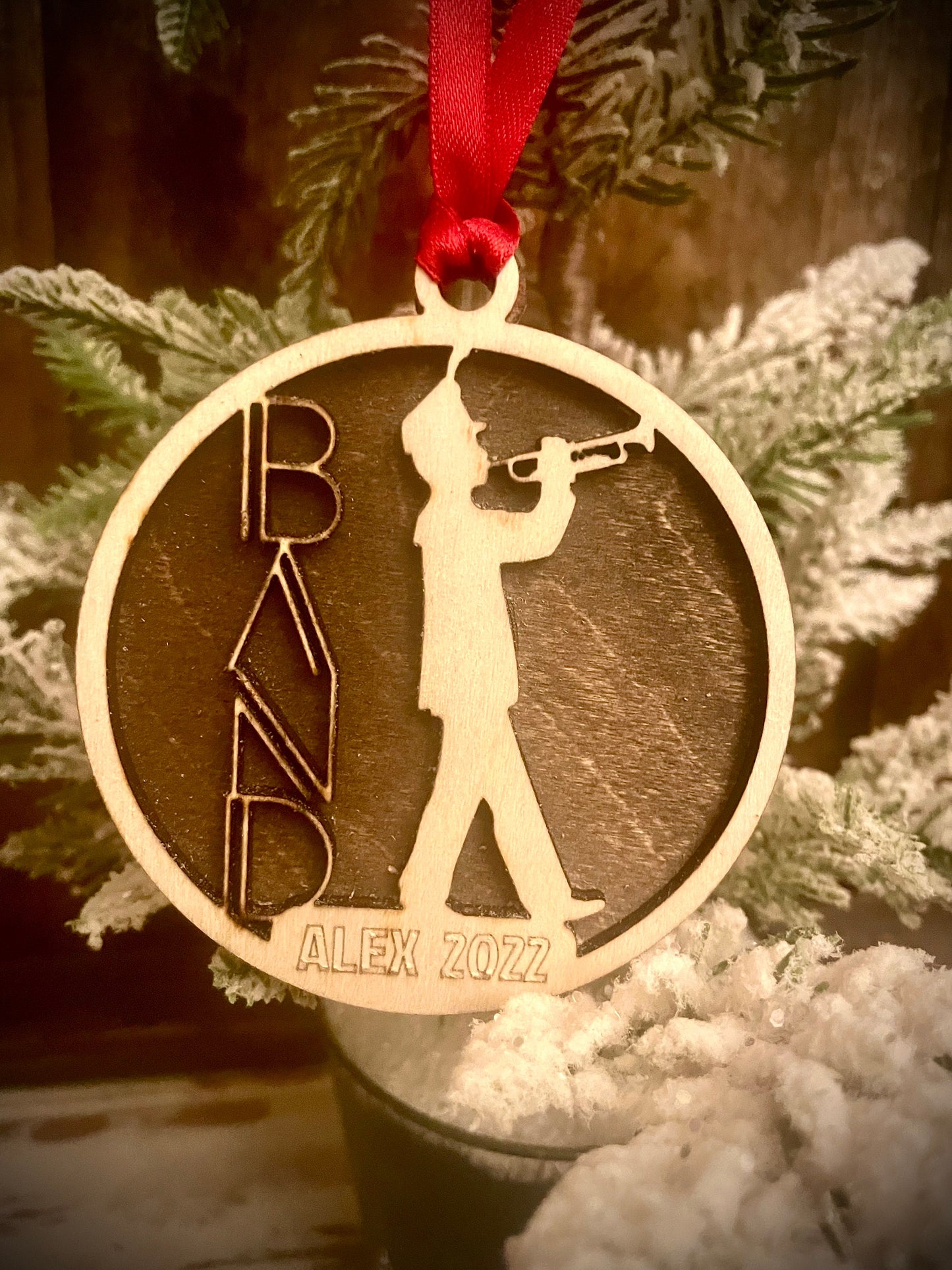 Marching Band Trumpet Player Personalized 2-Layer Wood Christmas Ornament & Gift Tag | Multiple Finishes | Music Gift (#13)