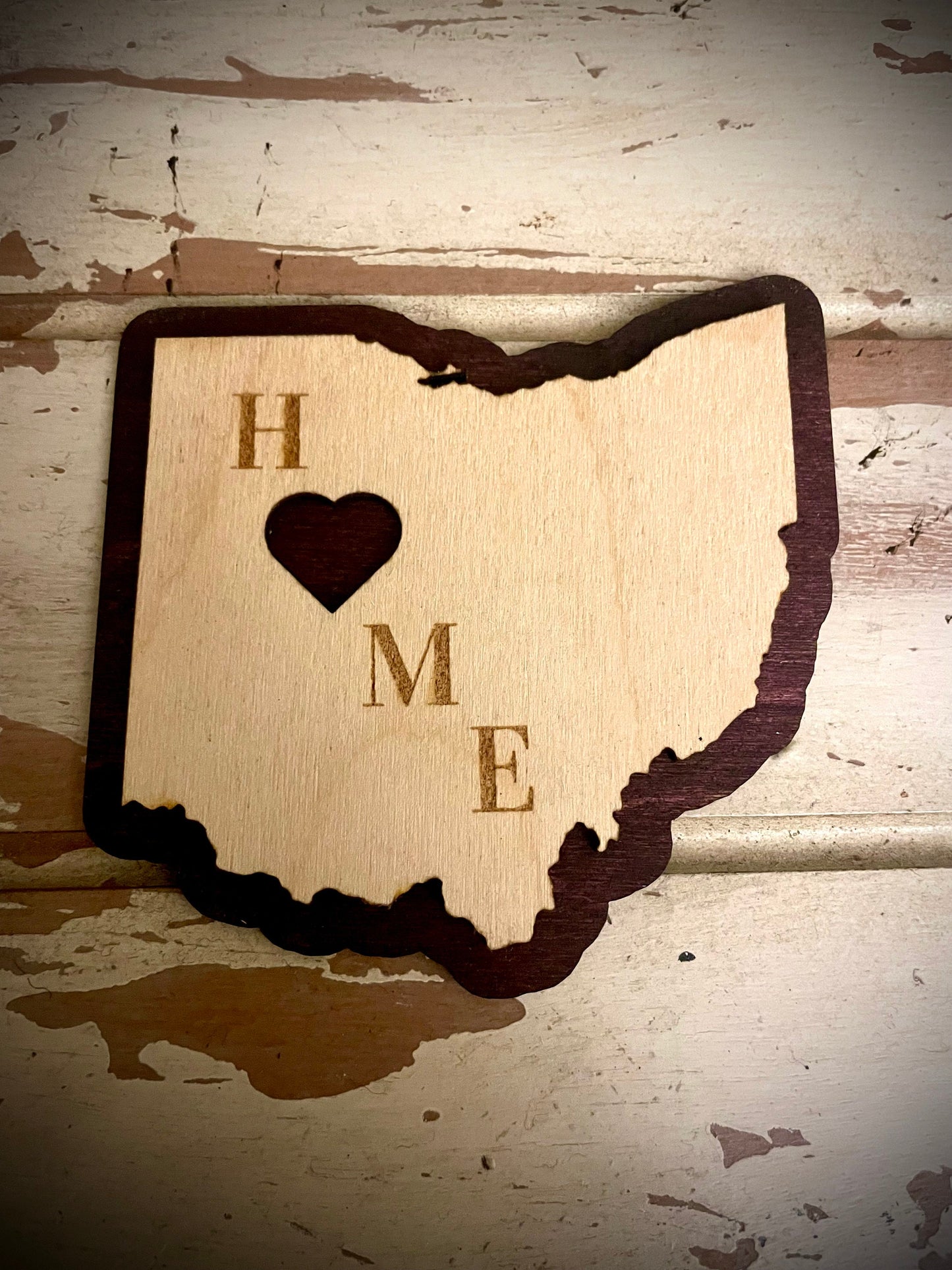 Ohio HOME 2-Layer Wood Refrigerator Magnet | 12 Finishes | State Pride Gift