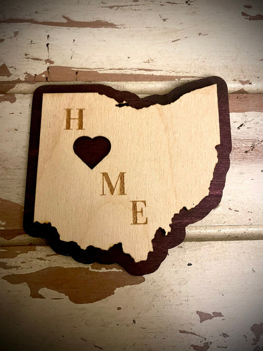 Ohio HOME 2-Layer Wood Refrigerator Magnet | 12 Finishes | State Pride Gift