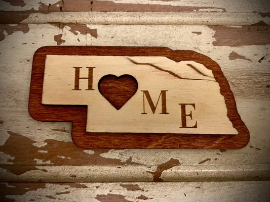 Nebraska HOME 2-Layer Wood Refrigerator Magnet | 12 Finishes | State Pride Gift