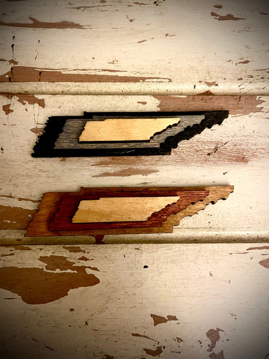 Tennessee 3-Layer Stacked Wood Refrigerator Magnet | Brown & Gray Tones | State Pride Gift
