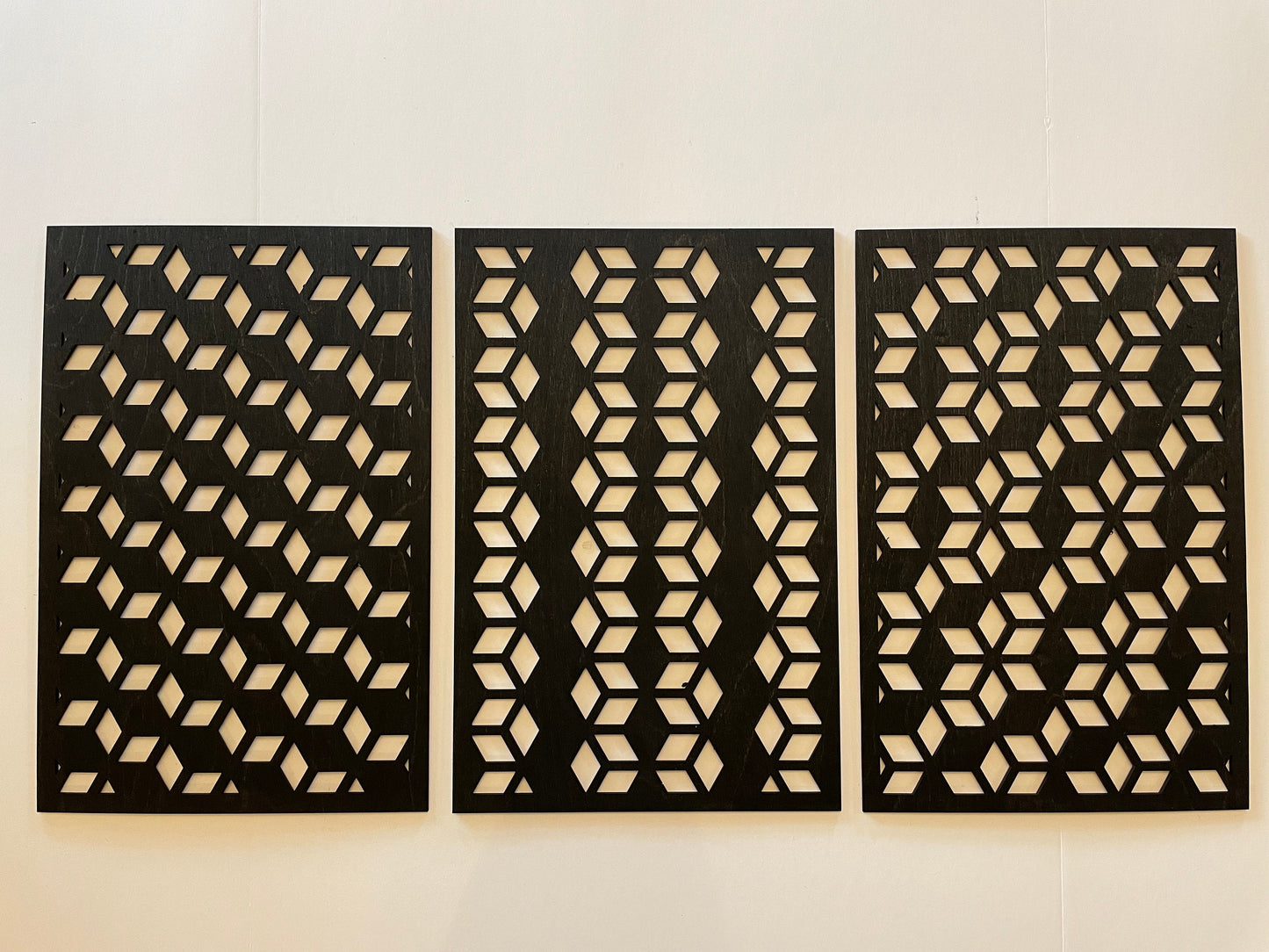 Geometric Cubes Optical Illusion Wood Wall Art | 3-Panel Set | Multiple Finishes