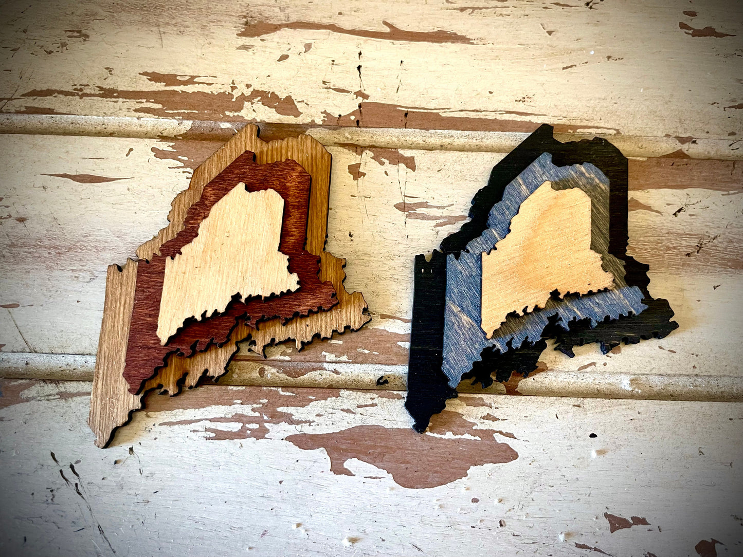 Maine 3-Layer Stacked Wood Refrigerator Magnet | Brown & Gray Tones | State Pride Gift