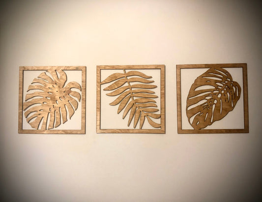 Tropical Leaf Wood Wall Art | 3-Panel Set | Multiple Sizes & Finishes