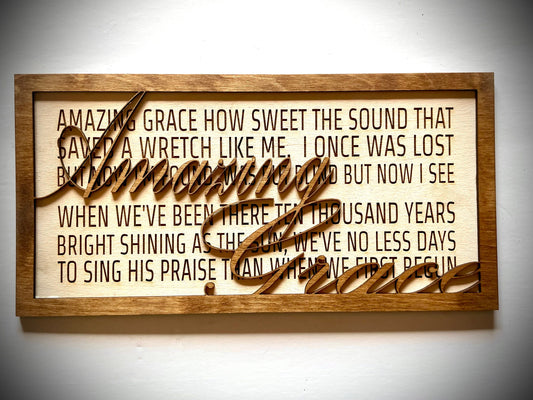Amazing Grace Wood Sign with Lyrics & 3D Frame | Christian Gift | Wall Decor