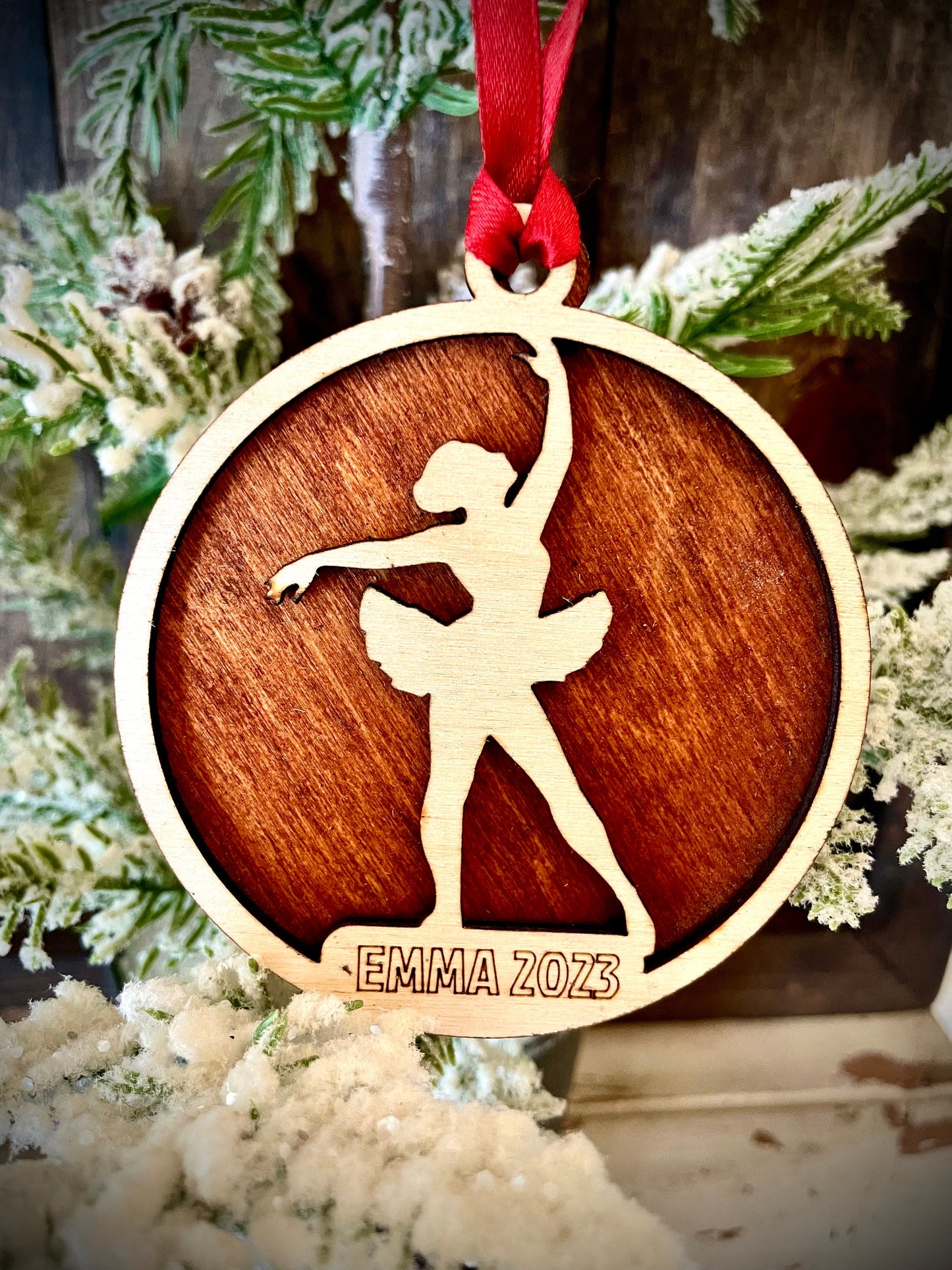 Ballet Dancer Personalized 2-Layer Wood Christmas Ornament & Gift Tag | Multiple Finishes | Dance Gift (#5)