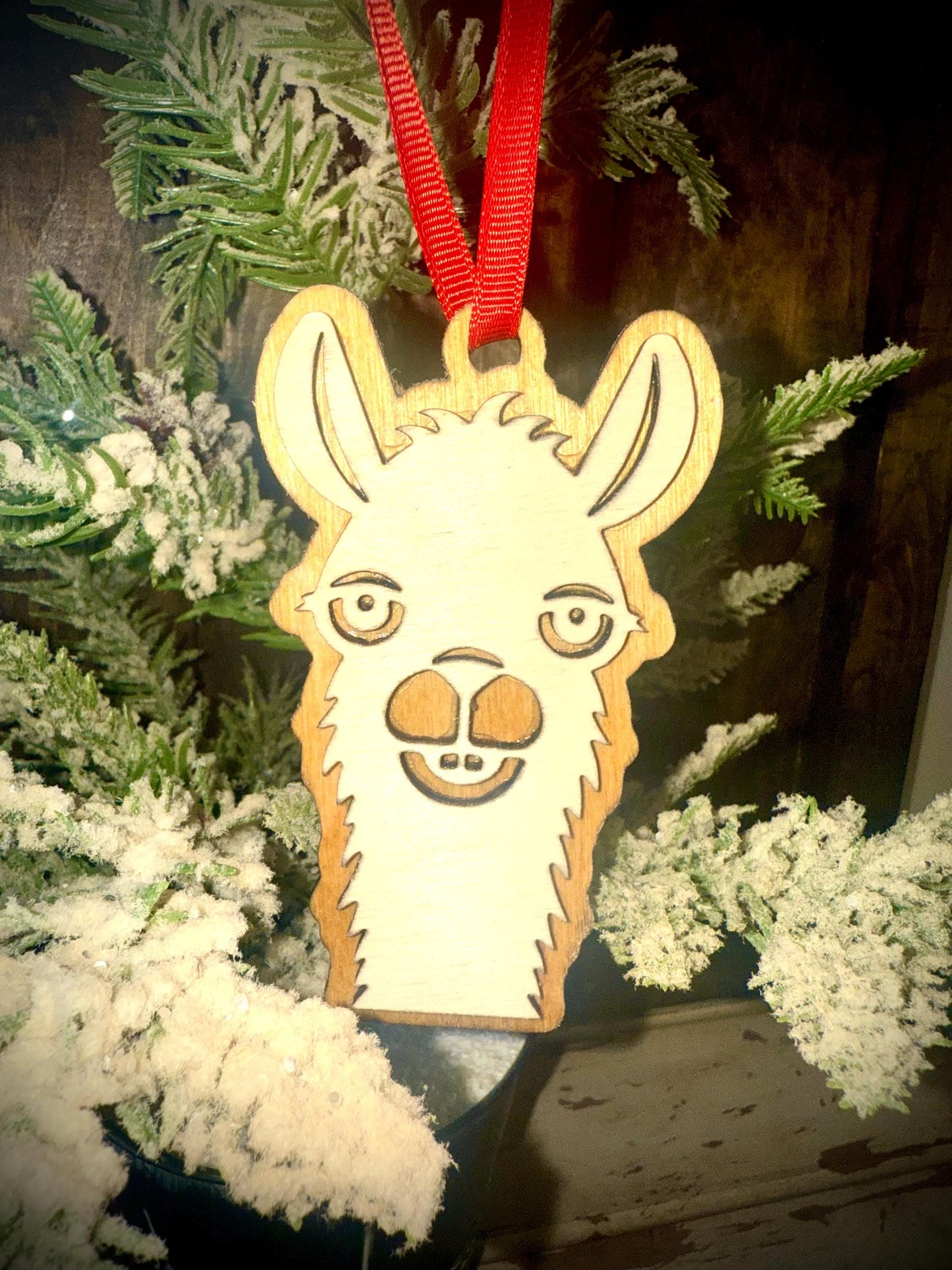 Cute llama 2-layer laser cut wood Christmas ornament, gift tag available unfinished or stained