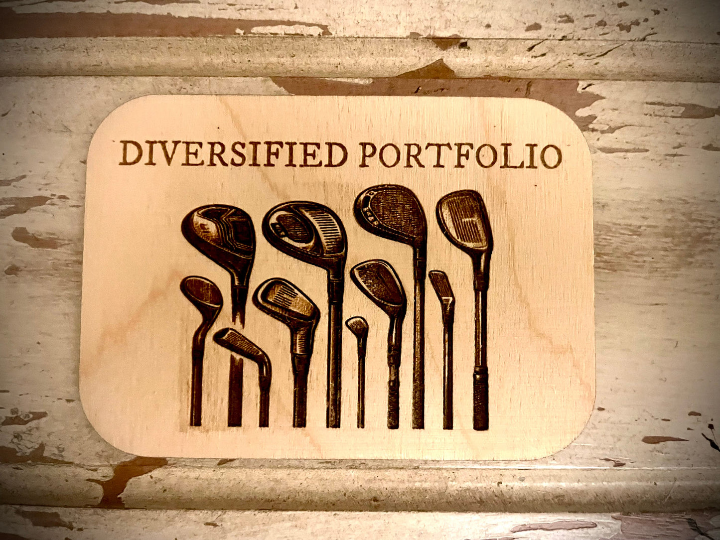 "Diversified Portfolio" Golf Clubs Funny Wood Fridge Magnet | Golfer Gift