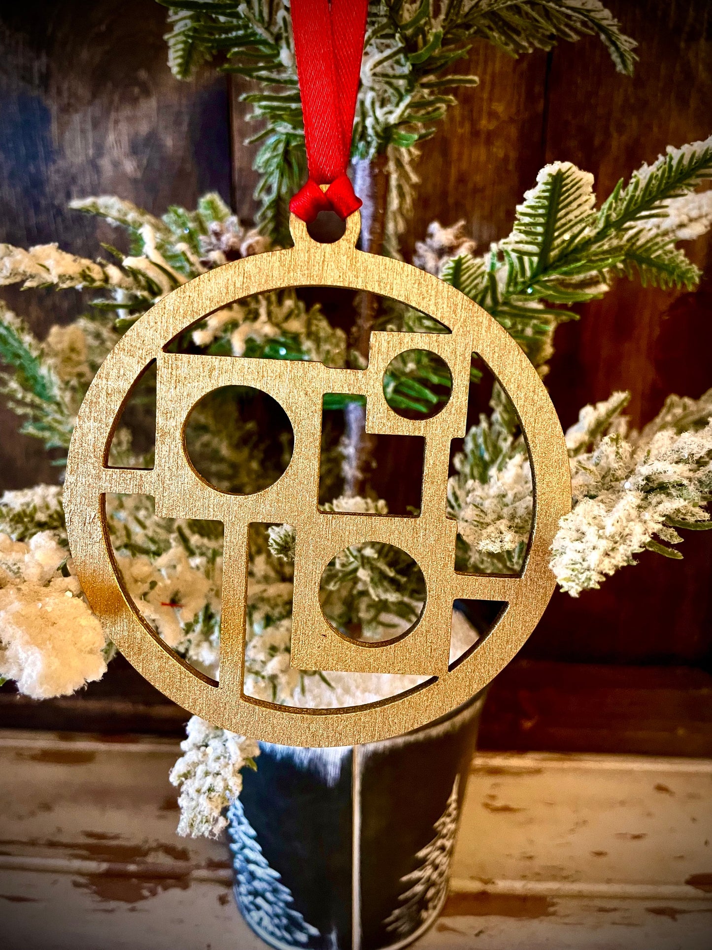 Art Deco Geometry Wood Christmas Ornament | Multiple Finishes | Boho Holiday Gift | Version F