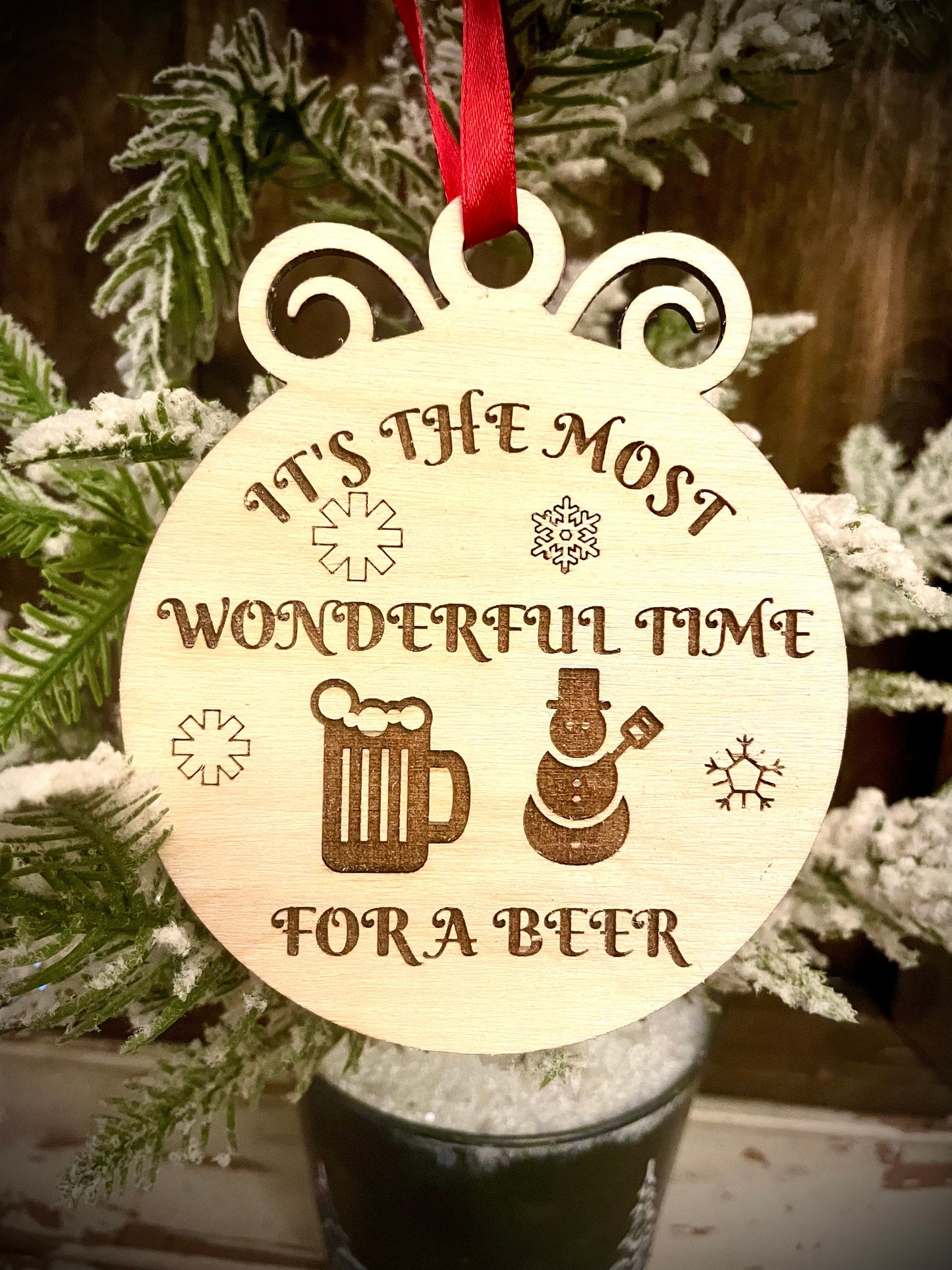 Funny Beer Christmas Wood Ornament & Gift Tag | Gag Gift