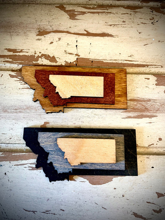 Montana 3-Layer Stacked Wood Refrigerator Magnet | Brown & Gray Tones | State Pride Gift