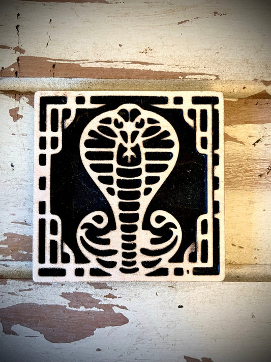 Boho Art Deco Cobra 2-Layer Square Wood Magnet | 12 Finishes | Boho Gift