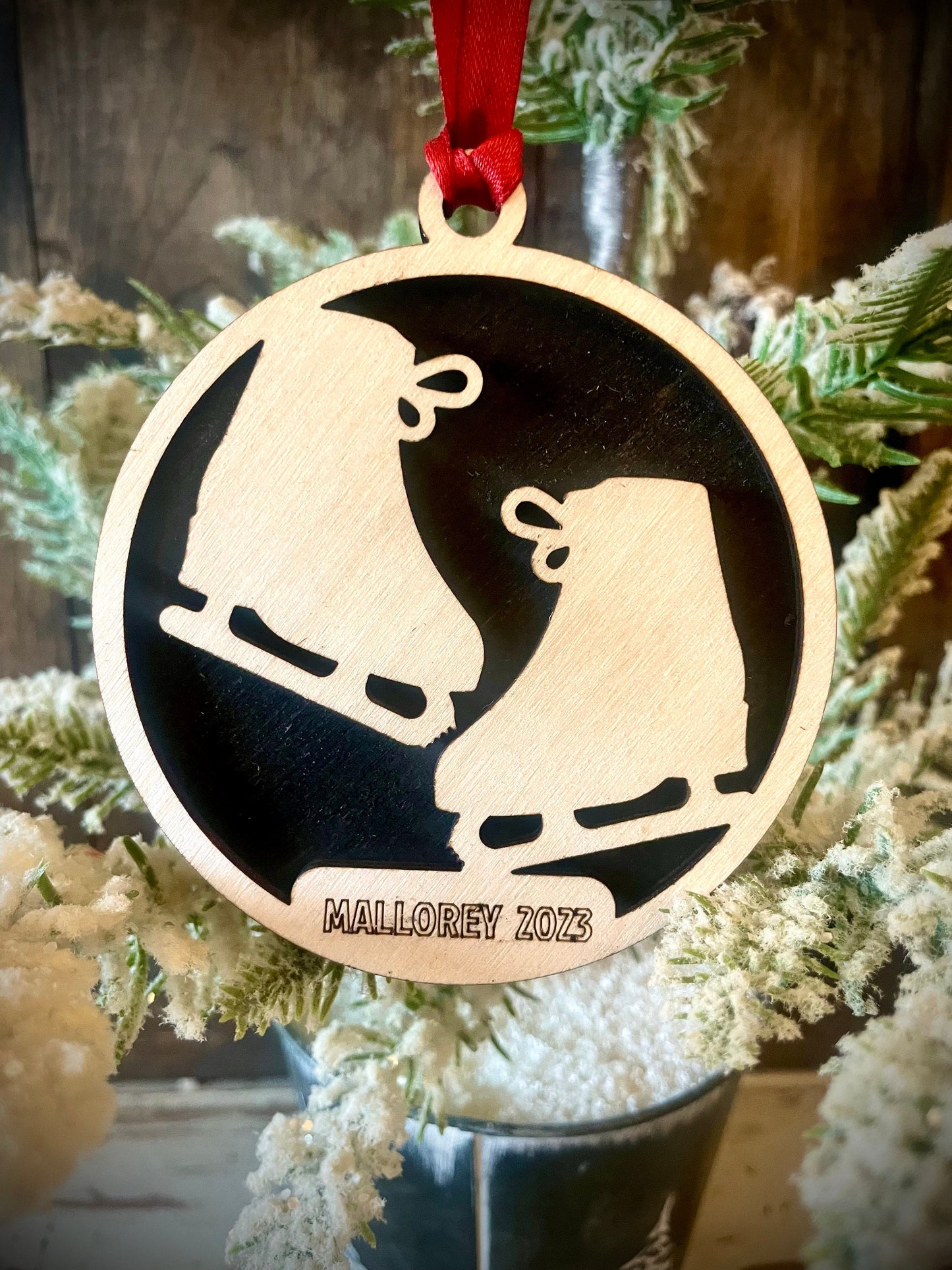 Figure Skater Personalized 2-Layer Wood Christmas Ornament & Gift Tag | Multiple Finishes | Figure Skating Gift (#10)