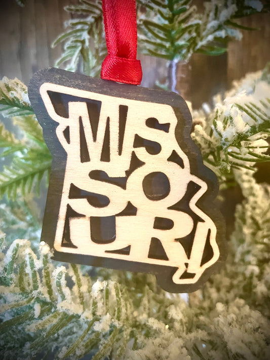 Missouri Word Art Wood Ornament & Gift Tag | 12 Finishes | State Pride Gift