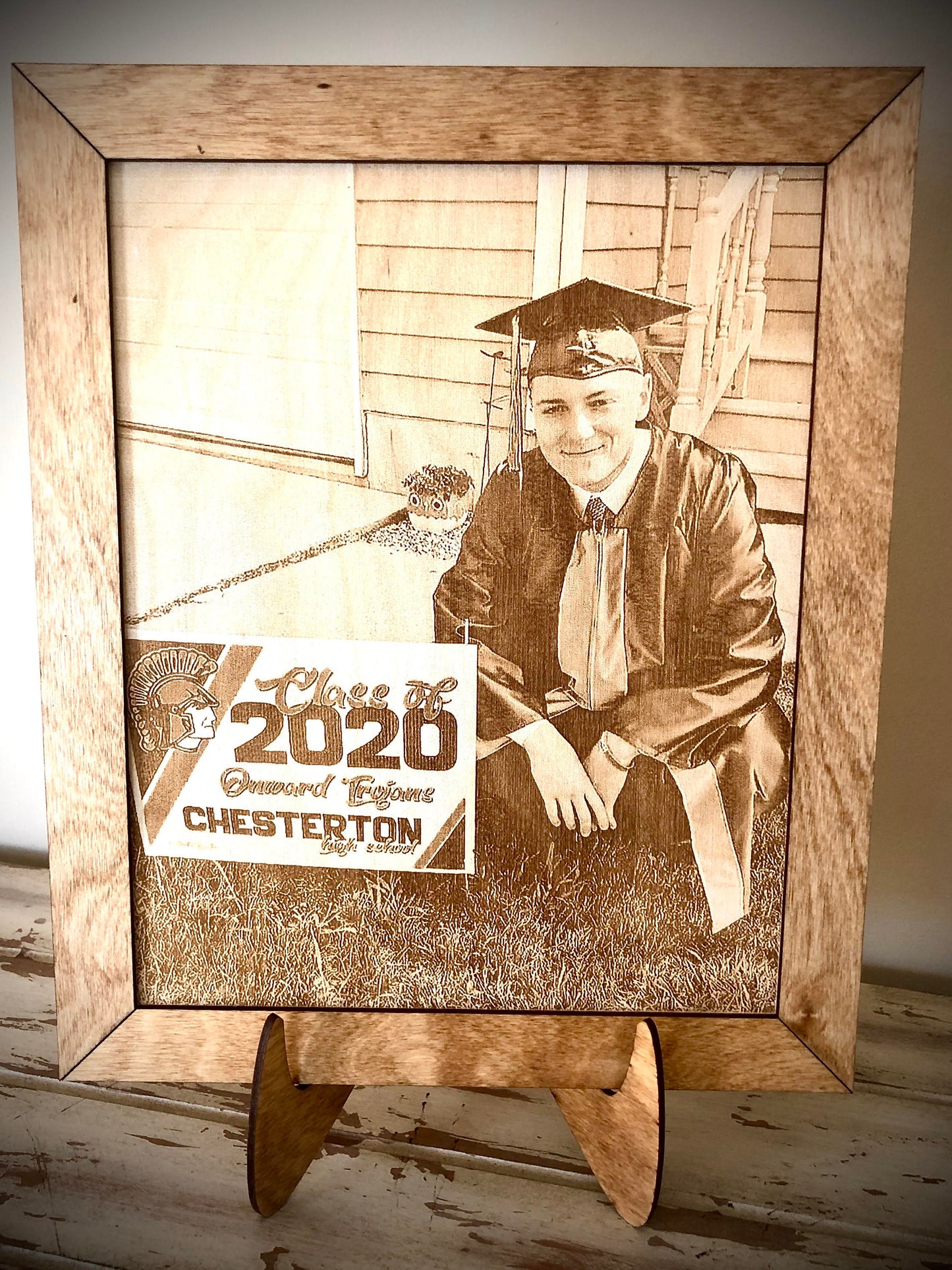 Custom Graduation Photo Engraved on Wood | 8x10 Framed with Easel | Graduation Gift