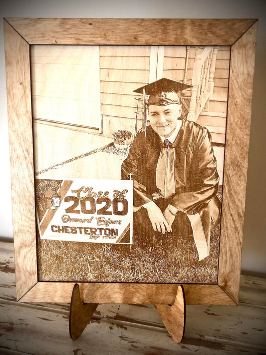 Custom Graduation Photo Engraved on Wood | 8x10 Framed with Easel | Graduation Gift