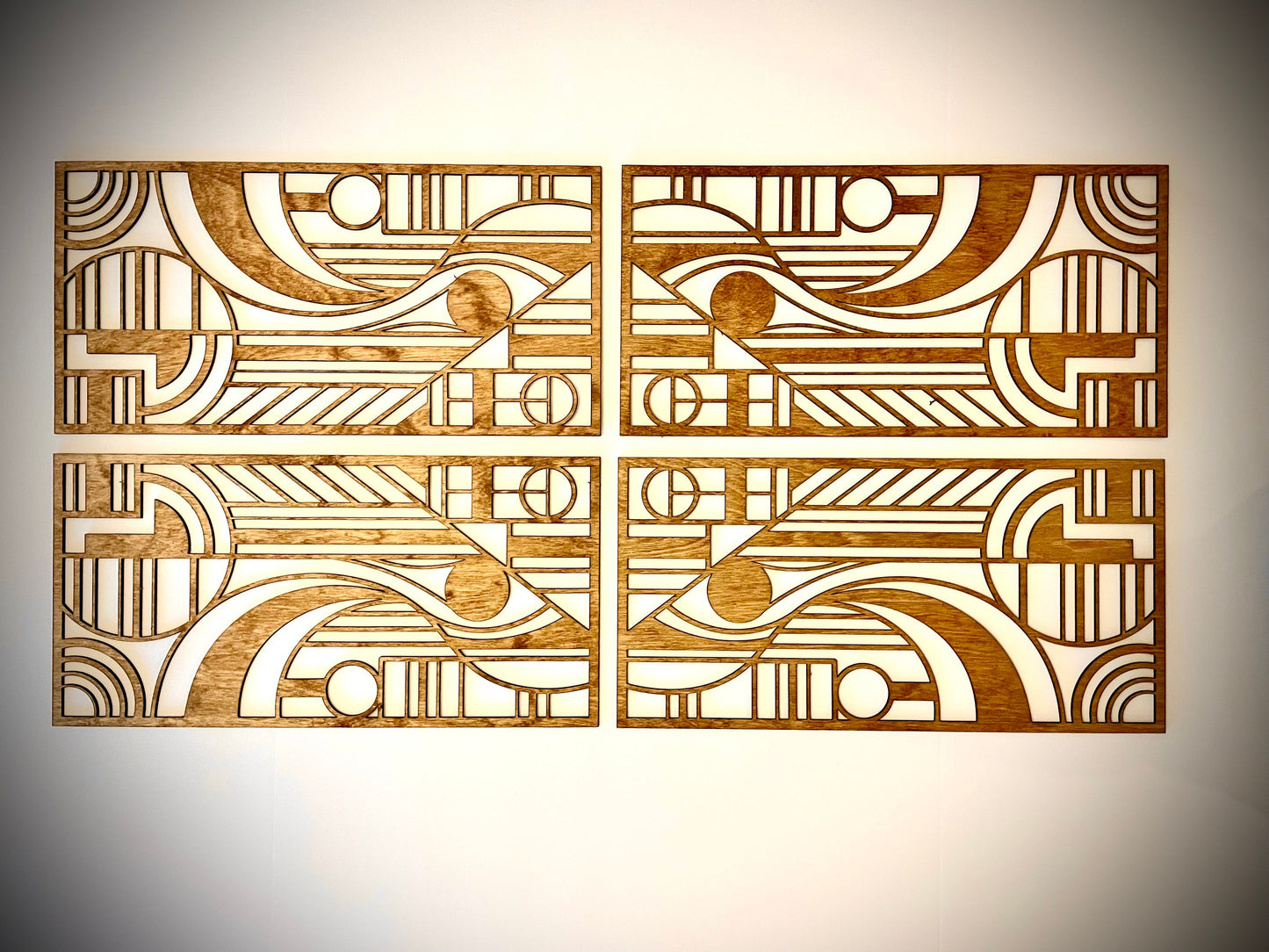 Art Deco Geometric Wood Wall Art | Large Modern 4 Panel Wall Sculpture