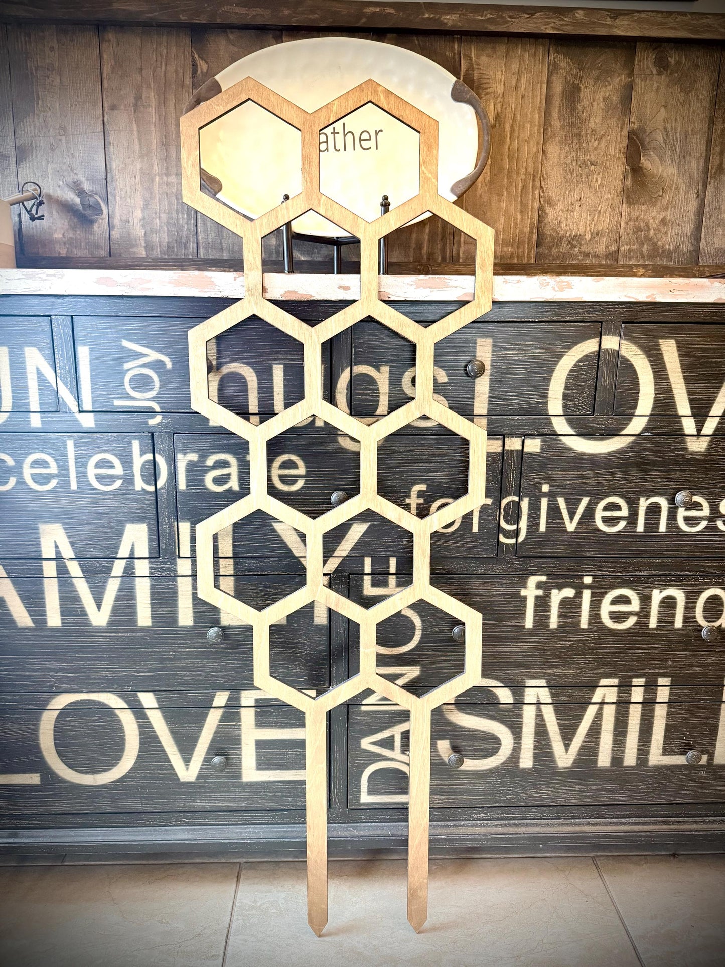 COLOSSAL 47" or 29" Boho Indoor Plant Trellis | Hexagon & Beehive Pattern | 12 Finishes