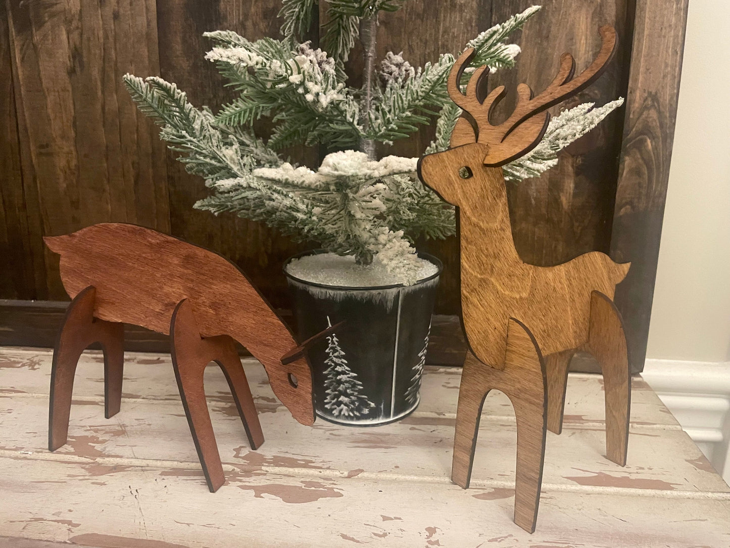 3D Reindeer Christmas Wood Tabletop Decor | 4 Styles, 12 Finishes