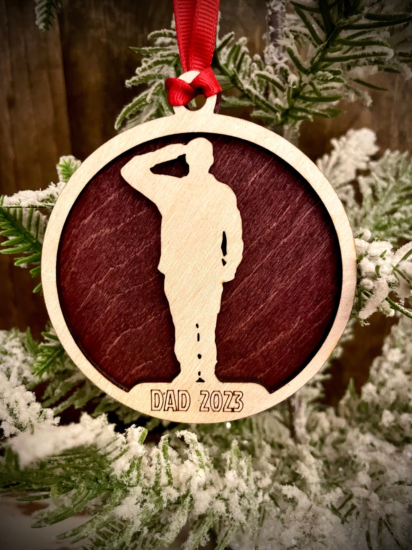 Military Soldier Personalized 2-Layer Wood Christmas Ornament & Gift Tag | Multiple Finishes | Military Gift (#4)