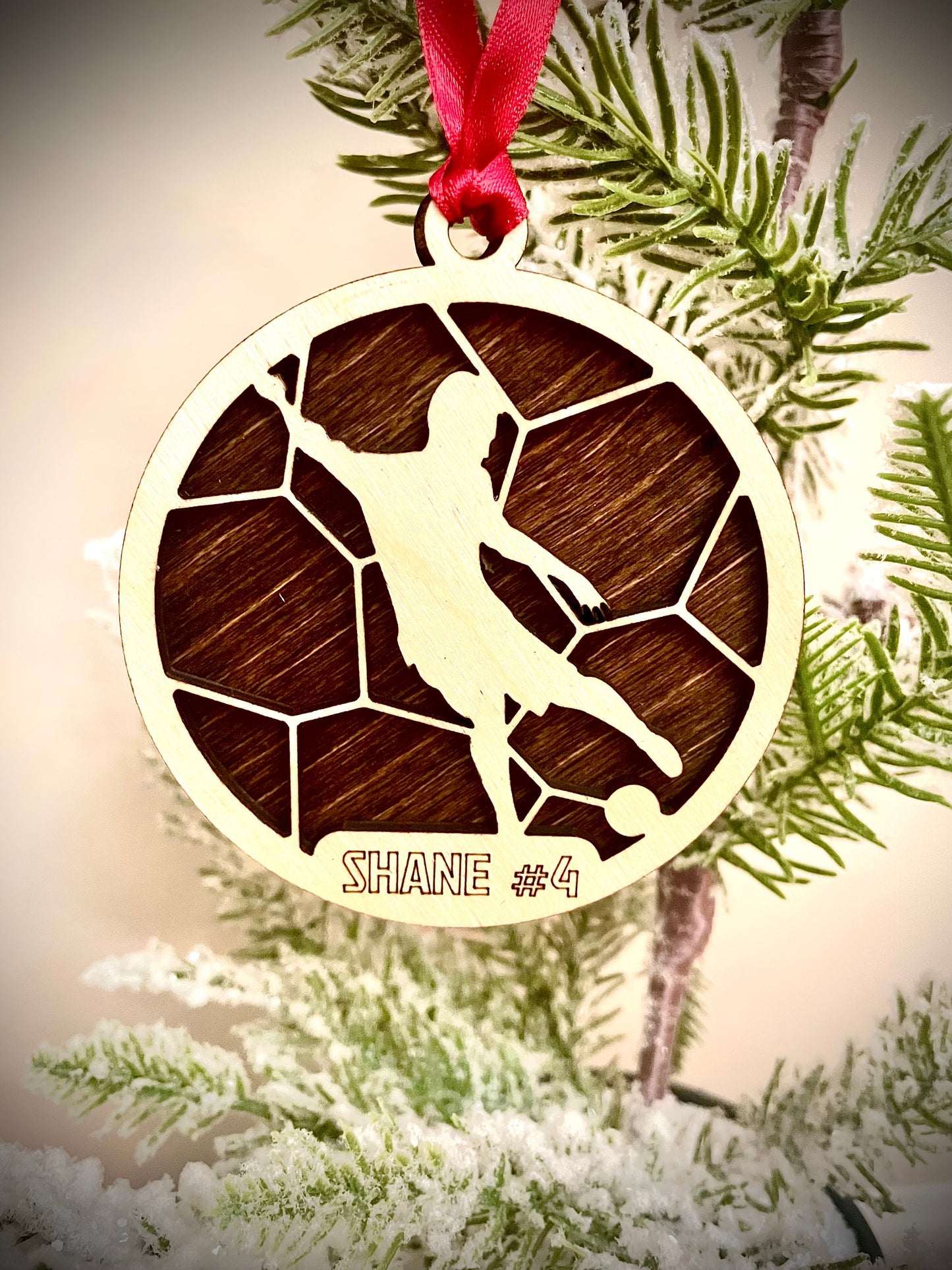 Soccer Player Personalized 2-Layer Wood Christmas Ornament & Gift Tag | Multiple Finishes | Soccer Gift (#4)