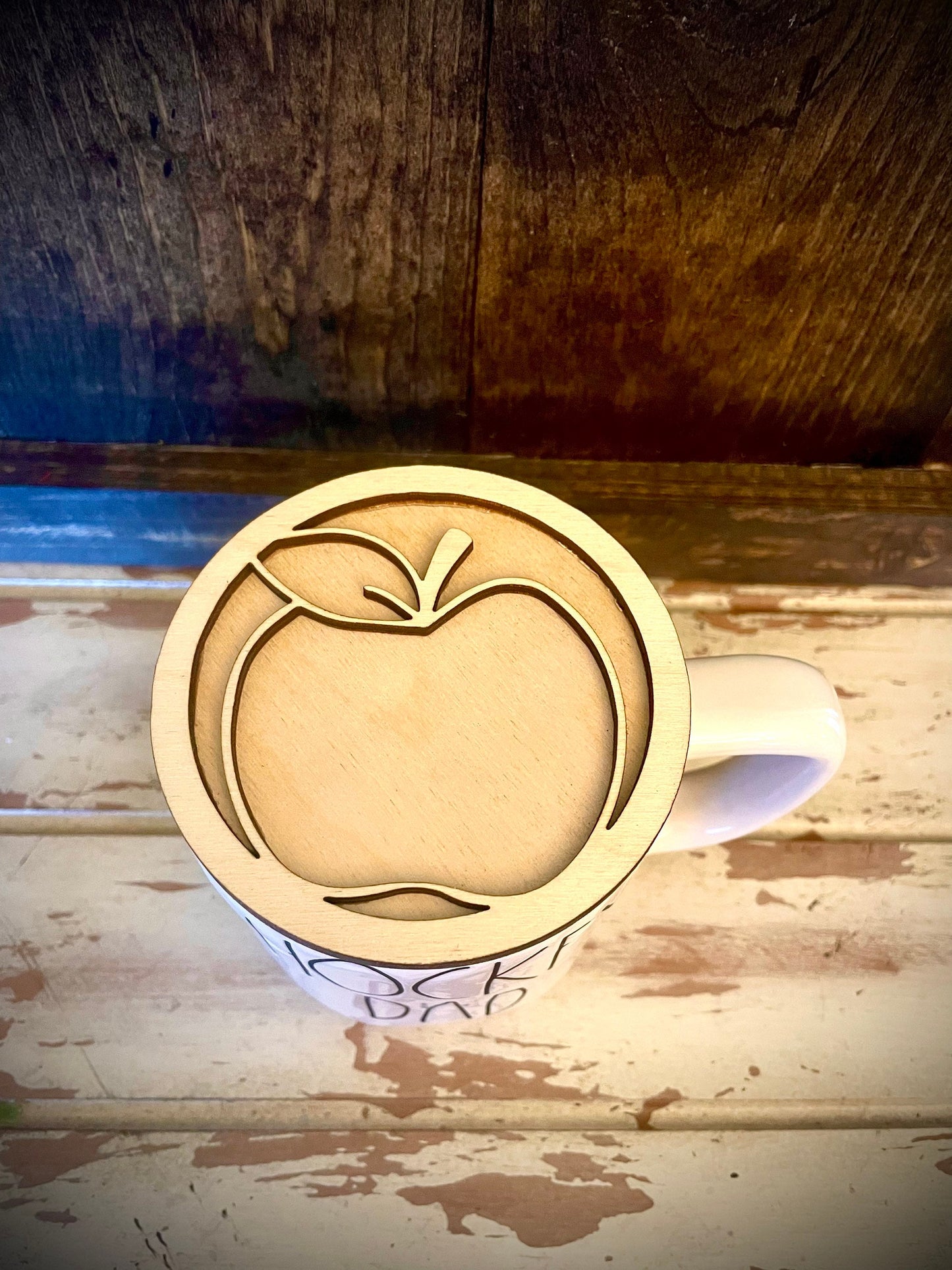 Fall Apple Wood Mug & Candle Topper | Autumn Kitchen Decor