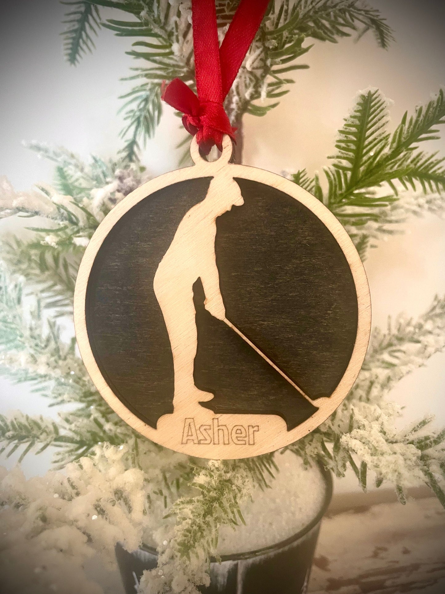 Golfer Personalized 2-Layer Wood Christmas Ornament & Gift Tag | Multiple Finishes | Golf Gift (#3)