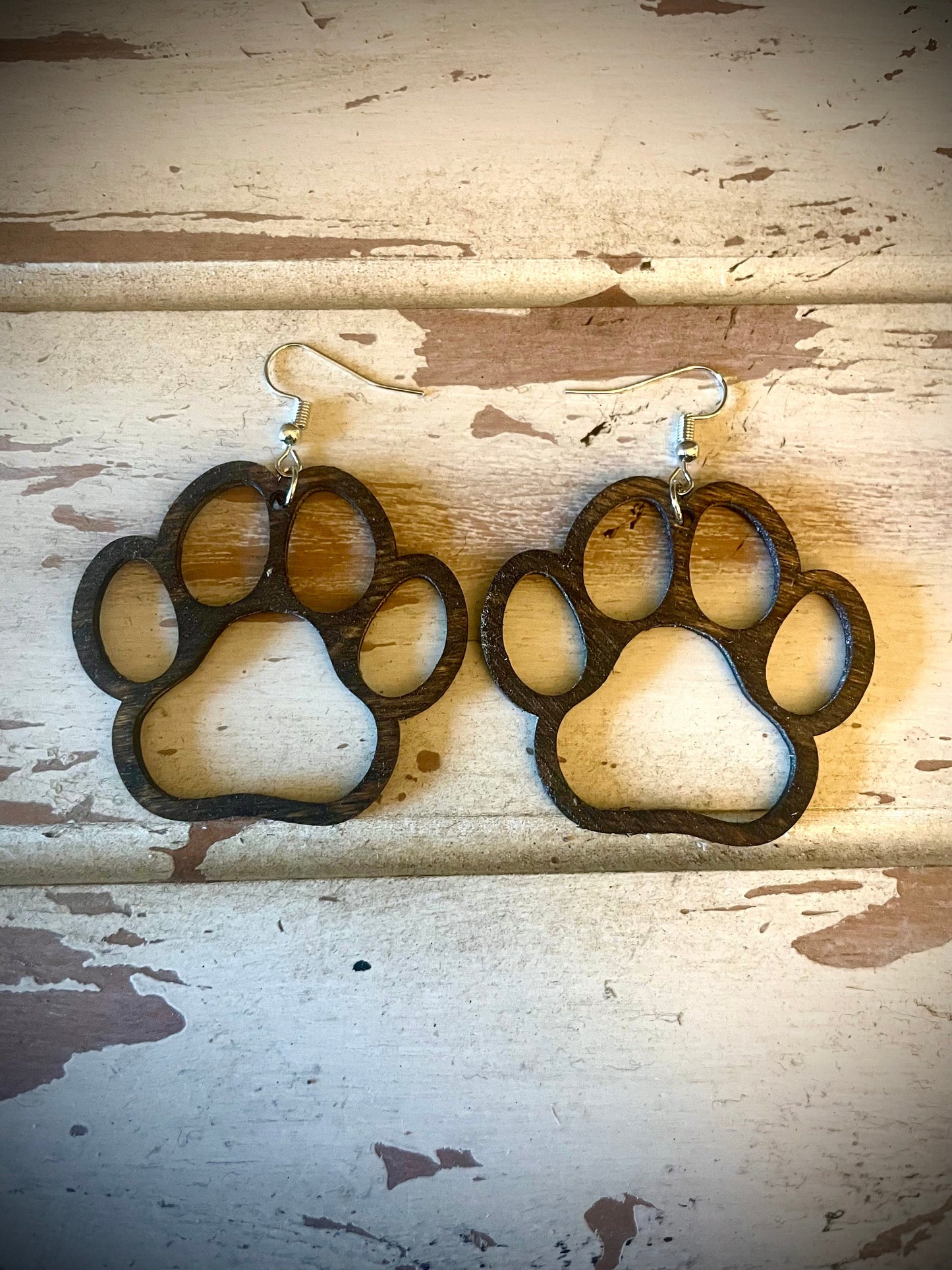 Dog Paw Wood Dangle Earrings | Single or Double Layer | 3 Sizes, 12 Finishes