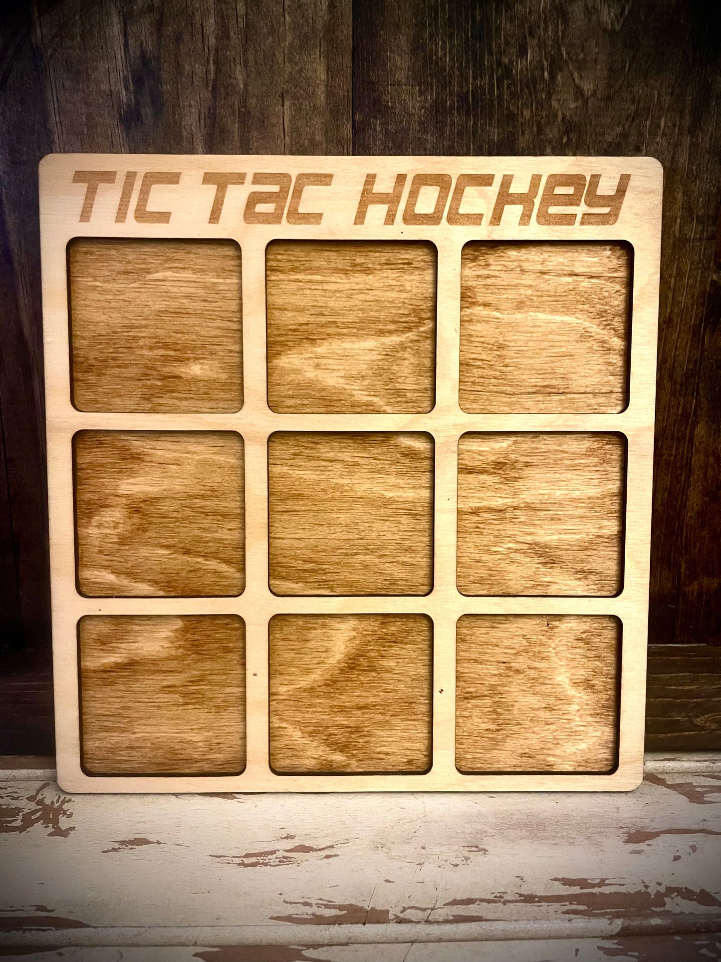 Tic Tac Hockey Wood Game | Laser Engraved | 12 Finishes | Hockey Gift
