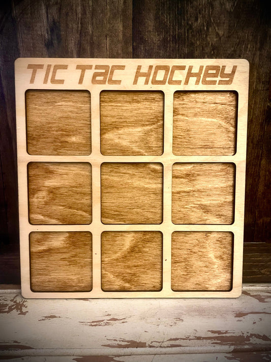 Tic Tac Hockey Wood Game | Laser Engraved | 12 Finishes | Hockey Gift