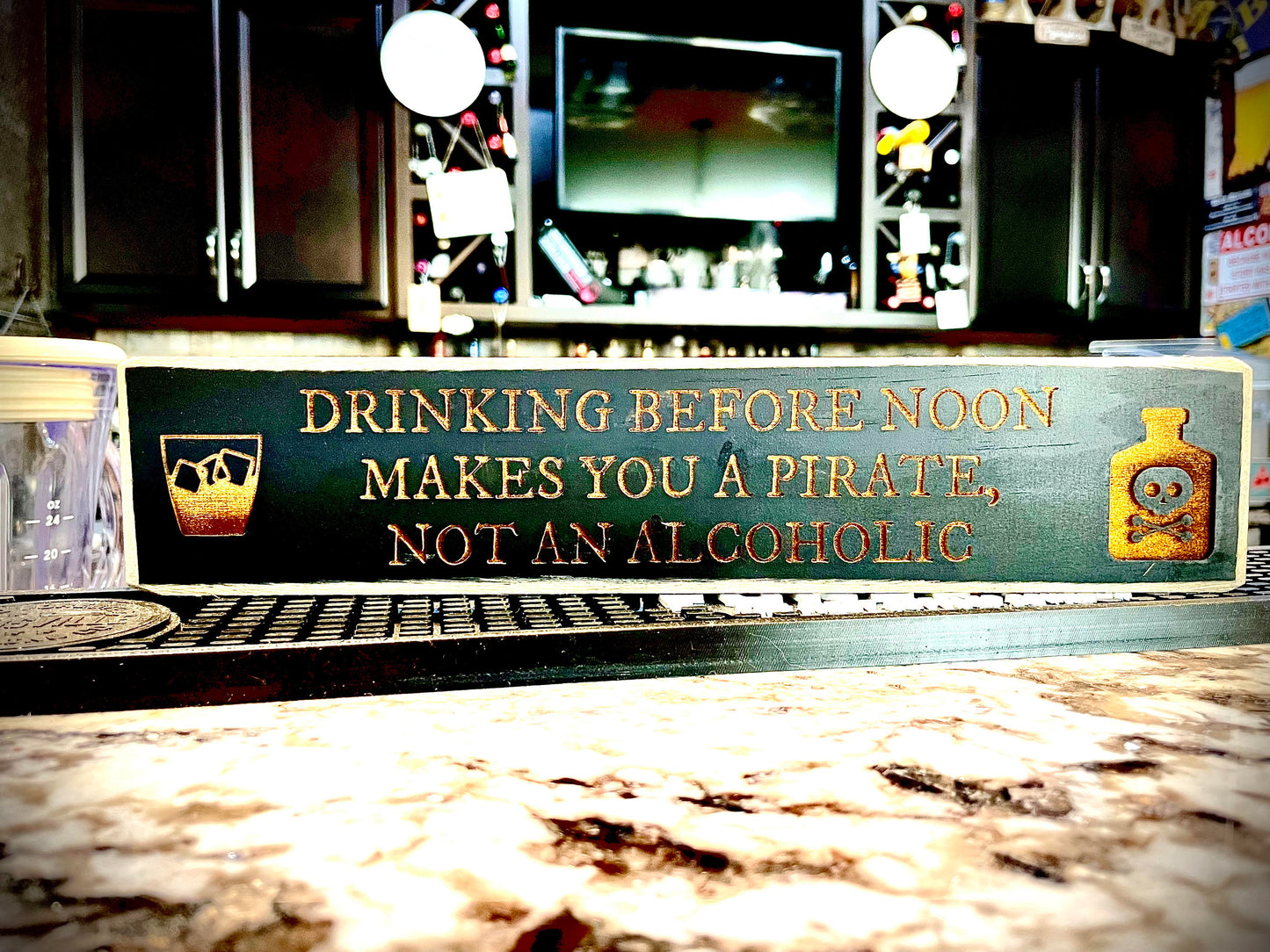 Funny Wood Bar Sign | "Drinking Before Noon Makes You a Pirate, Not an Alcoholic"