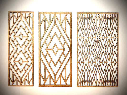Boho Criss Cross Mandala Wood Wall Art | 3-Panel Set | Multiple Finishes