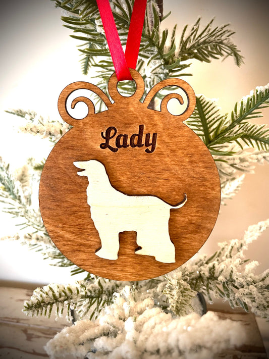 Afghan Hound Dog Personalized Wood Christmas Ornament & Gift Tag | Multiple Finishes | Dog Lover Gift
