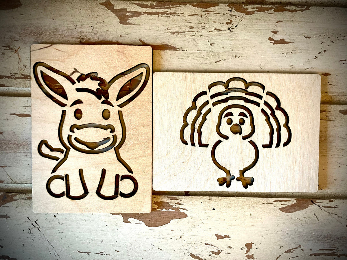 Farm Animal Laser Cut Wooden Stencils for Crafting & Drawing | Set of 14 or Individual