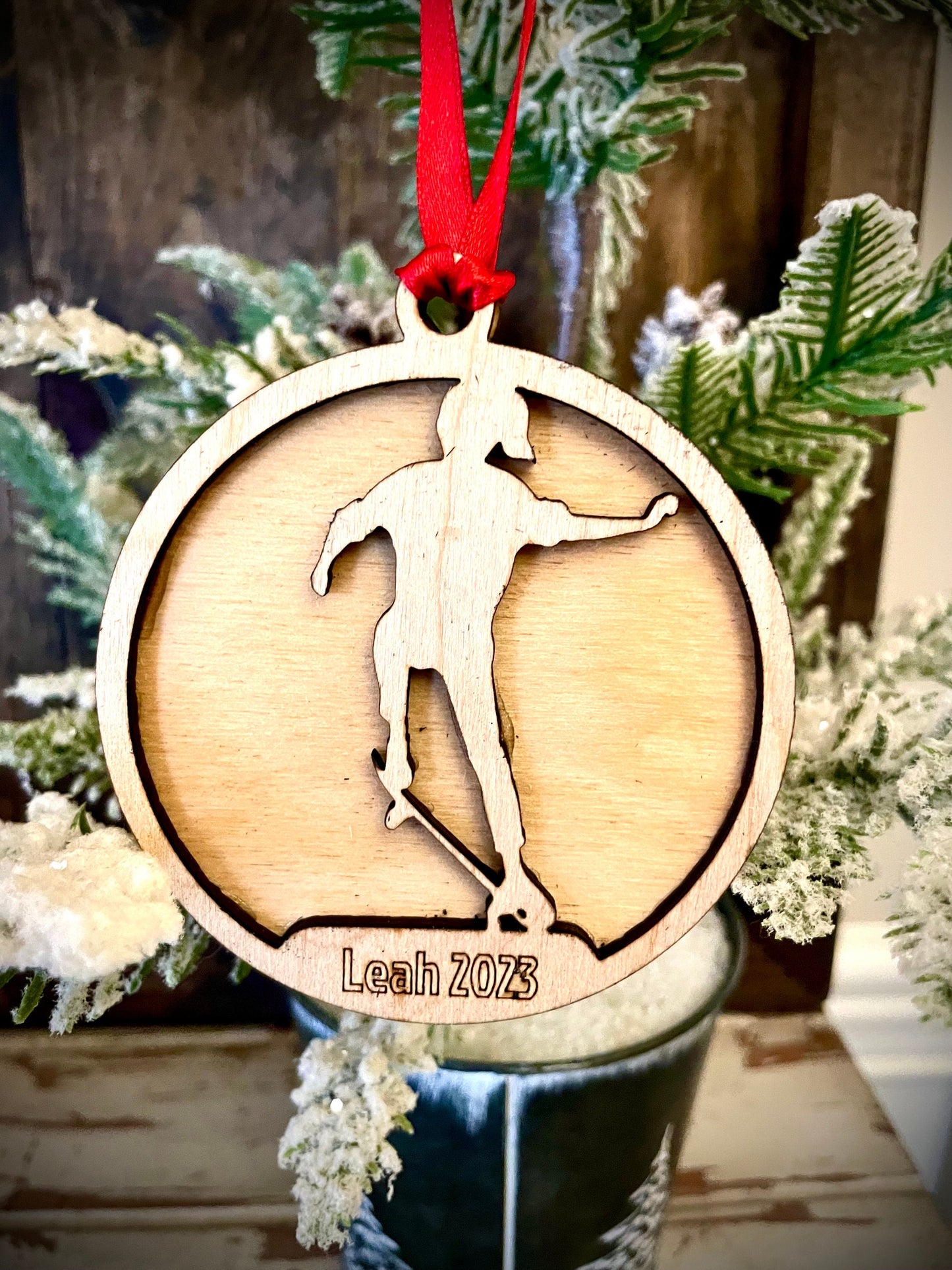Female Skateboarder Personalized 2-Layer Wood Christmas Ornament & Gift Tag | Multiple Finishes | Skateboarding Gift (#2)