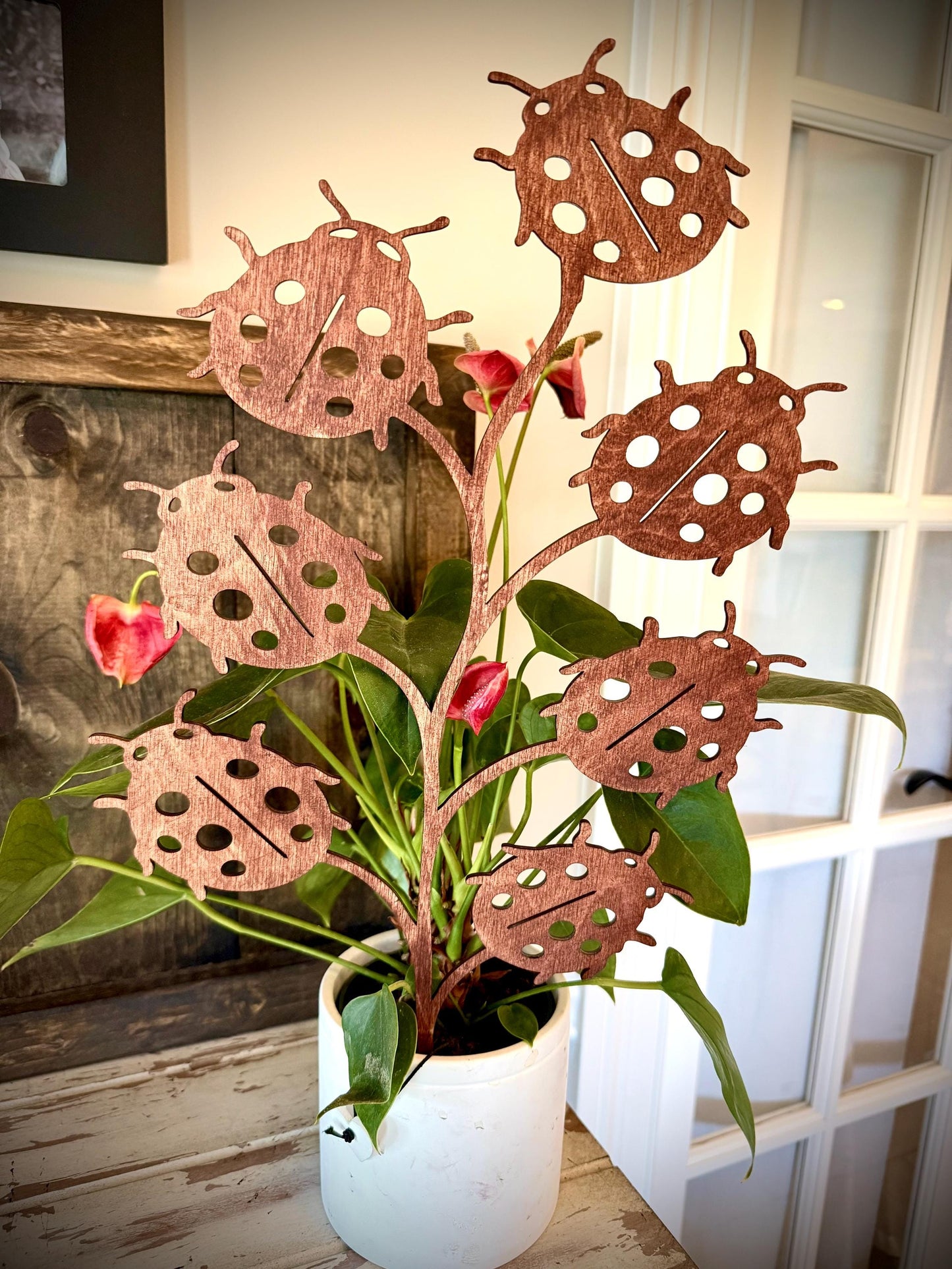 GIANT 18" x 10.5" Ladybug Boho Indoor Plant Trellis | Multiple Finishes