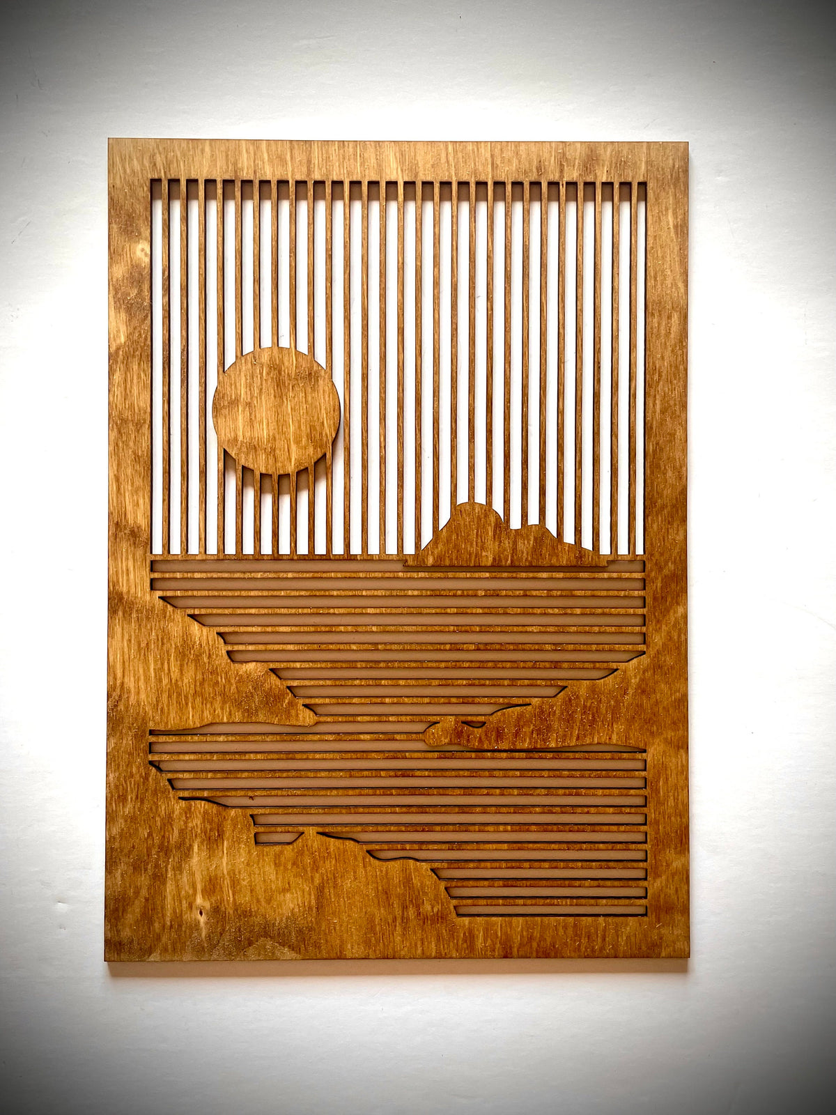 Boho Modern Landscape Sun & Moon wood wall art 3-panel set — detail view