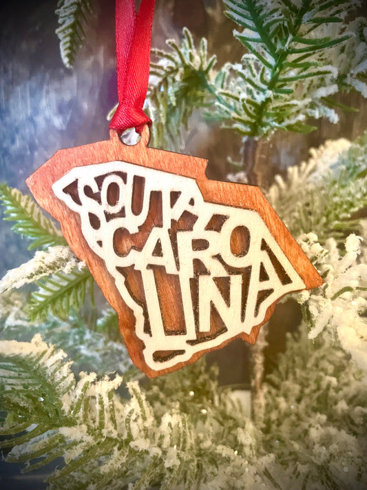South Carolina Word Art Wood Ornament & Gift Tag | 12 Finishes | State Pride Gift