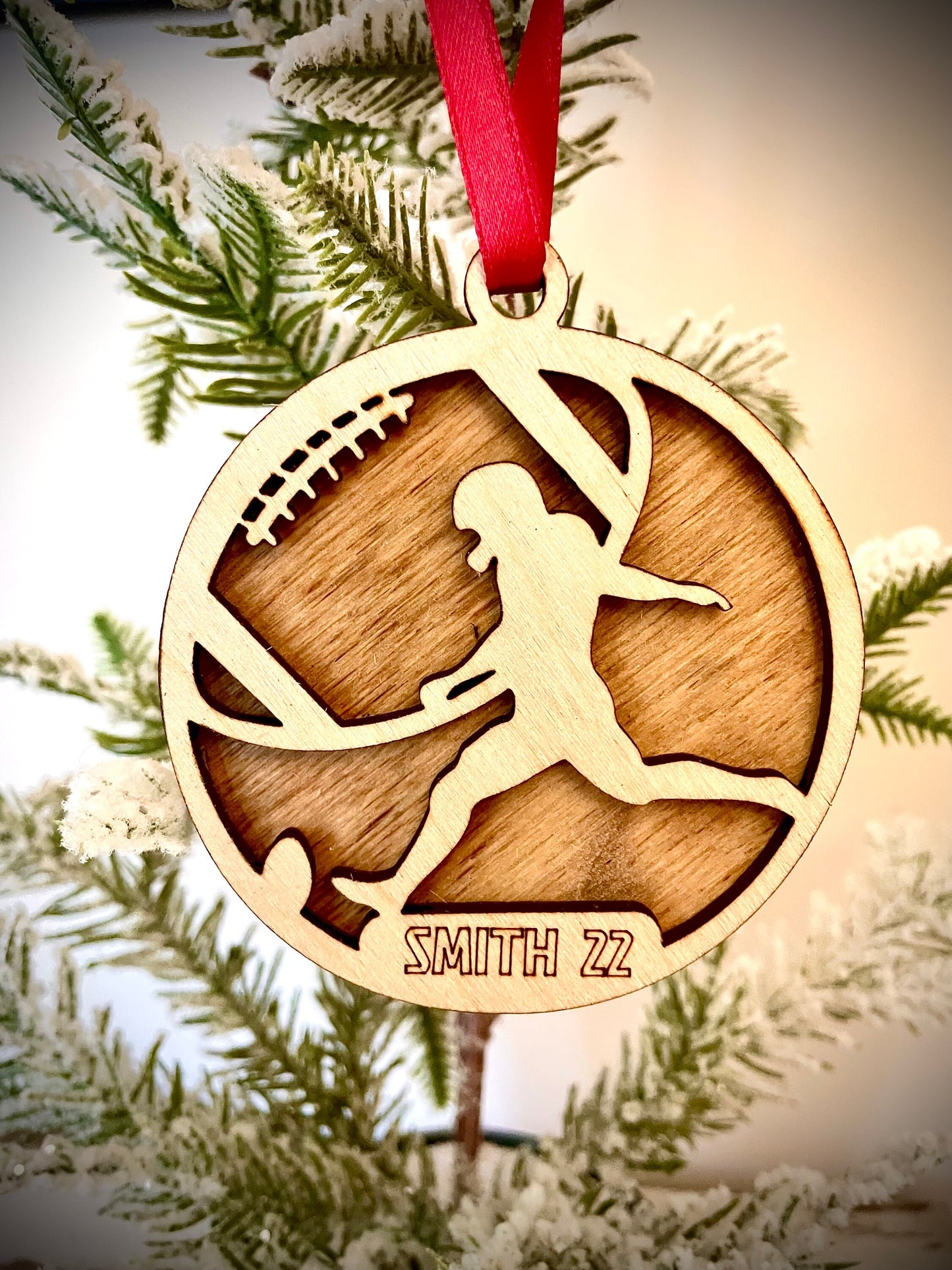 Football Player Personalized 2-Layer Wood Christmas Ornament & Gift Tag | Multiple Finishes | Football Gift (#3)