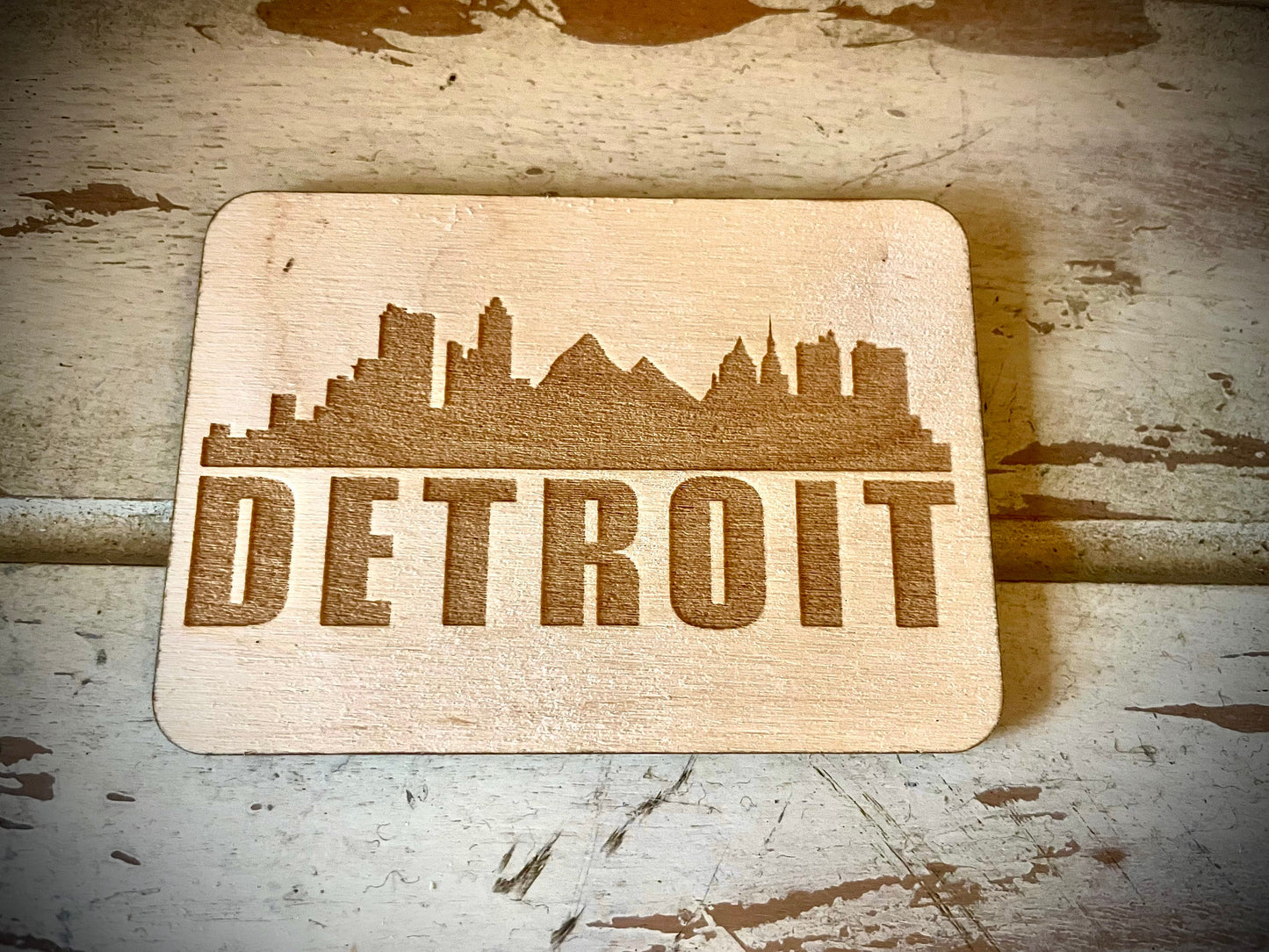 Detroit Skyline Wood Magnet | City Souvenir | 3.5" x 2.5"