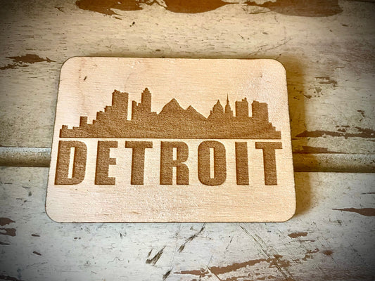 Detroit Skyline Wood Magnet | City Souvenir | 3.5" x 2.5"