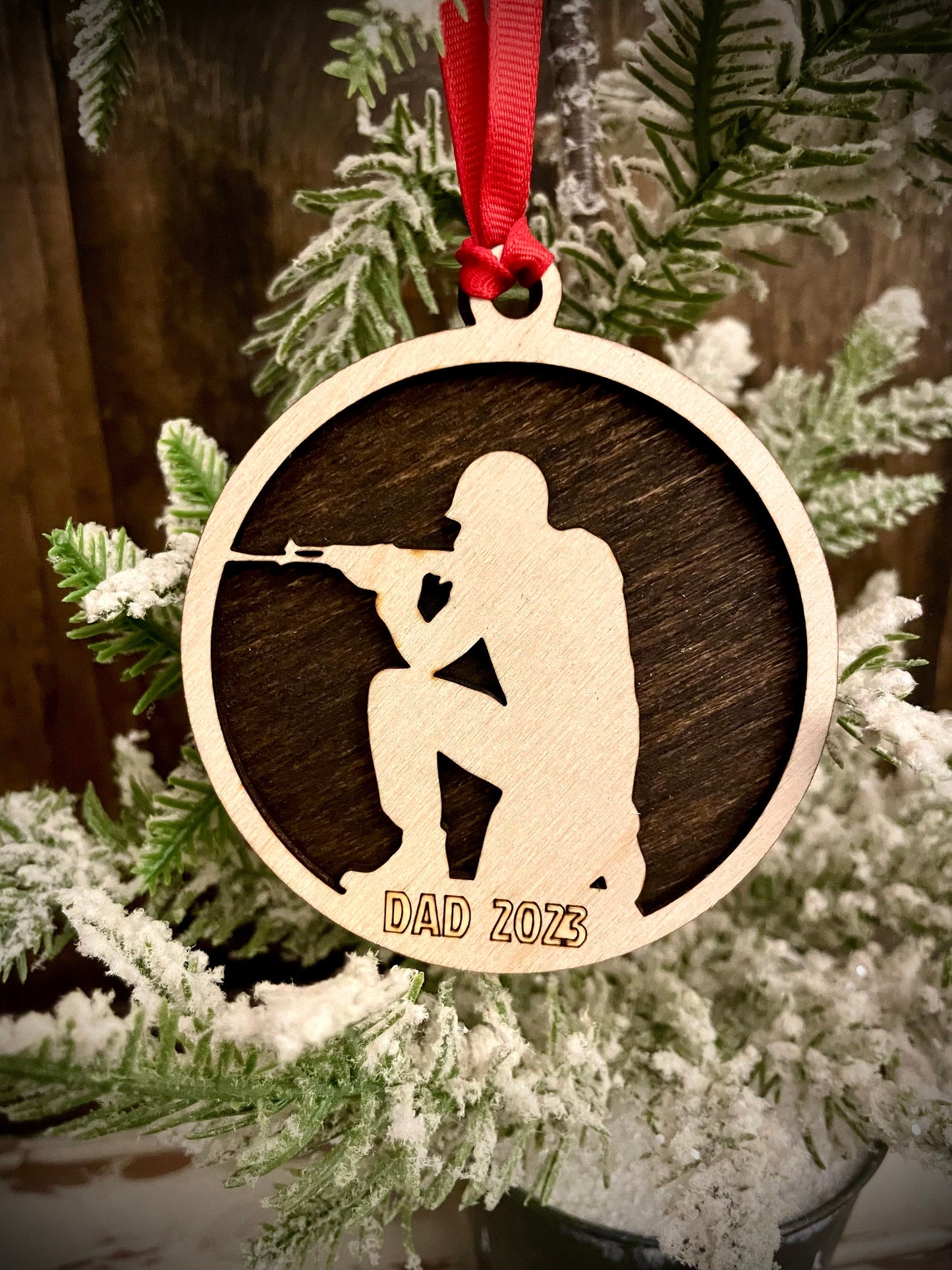 Military Soldier Personalized 2-Layer Wood Christmas Ornament & Gift Tag | Multiple Finishes | Military Gift (#2)
