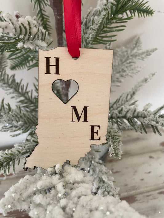 Indiana HOME Wood Ornament & Gift Tag | 12 Finishes | State Pride Gift