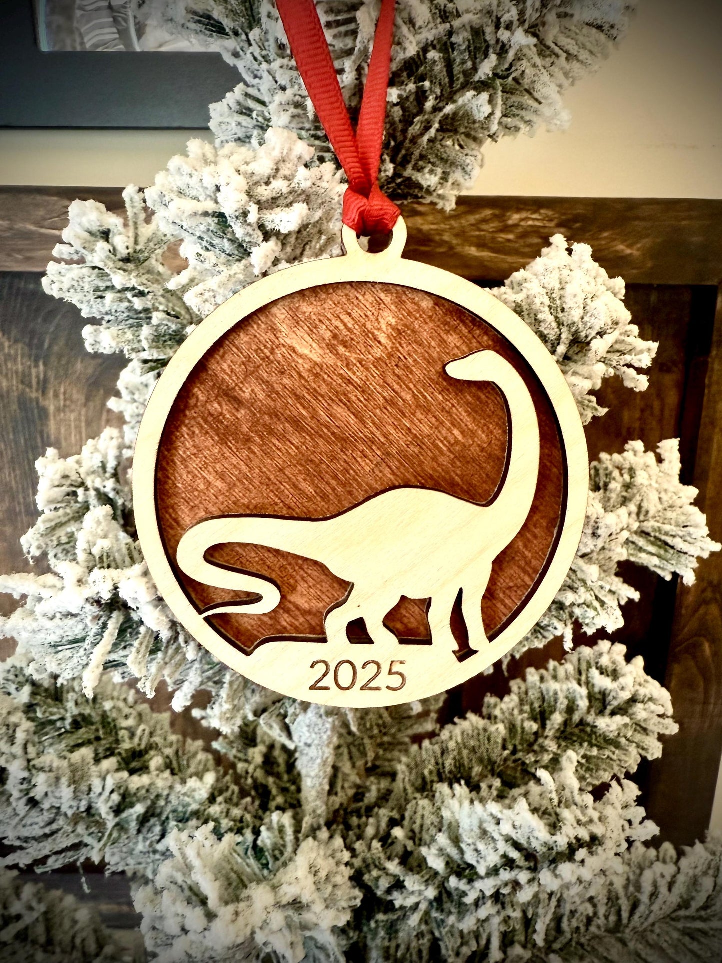 Diplodocus Dinosaur Personalized 2-Layer Wood Christmas Ornament & Gift Tag | Multiple Finishes | Dinosaur Gift