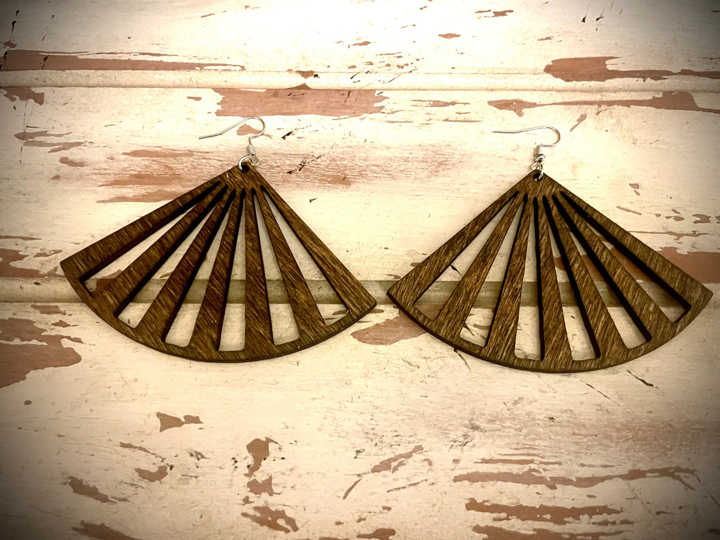 Fan Wood Dangle Earrings | 3 Sizes, 12 Finishes | Boho & Art Deco Jewelry