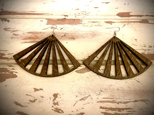Fan Wood Dangle Earrings | 3 Sizes, 12 Finishes | Boho & Art Deco Jewelry