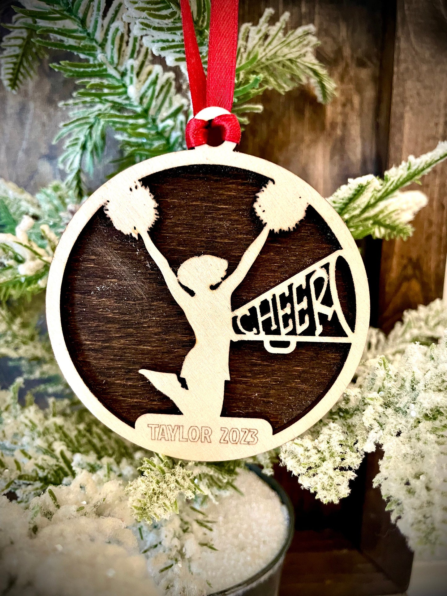 Cheerleader Personalized 2-Layer Wood Christmas Ornament & Gift Tag | Multiple Finishes | Cheer Gift (#12)